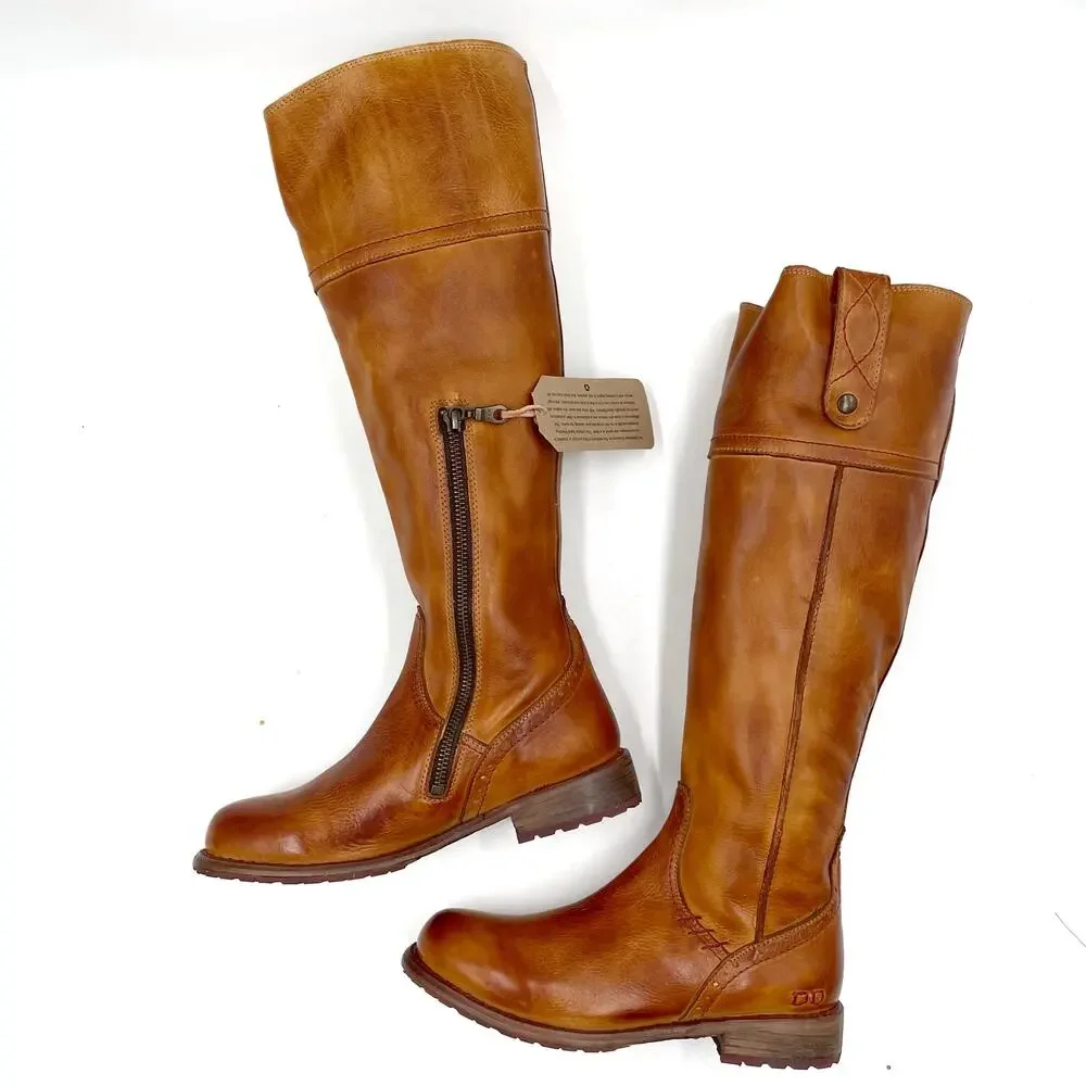 Bed Stu Jacqueline Riding Boots Pecan‎ Rustic Brown Leather Knee Tall Sz 7